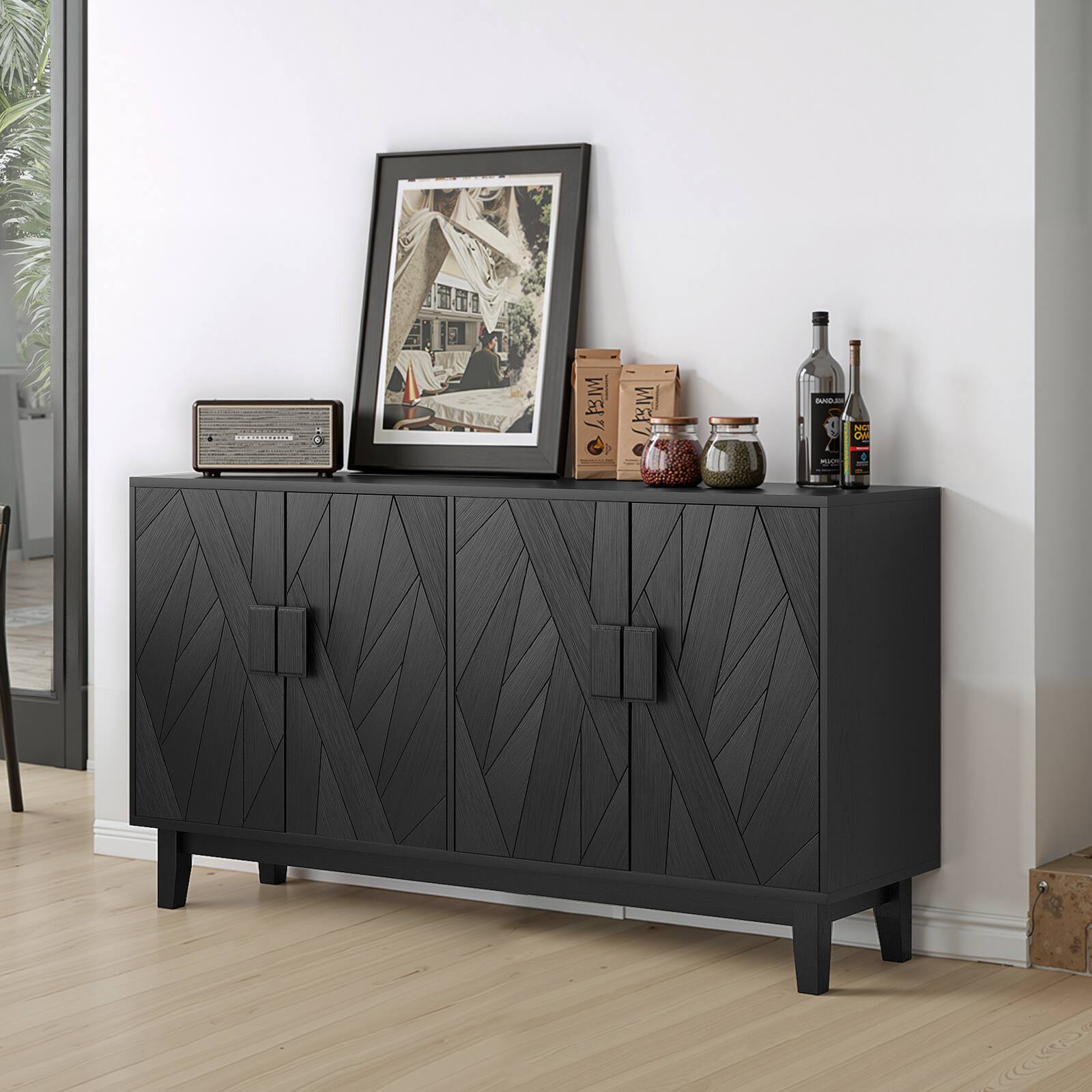 Back. Spaco - Spaco Modern Buffet Cabinet with Storage, Mid-Century Style Sideboard for Living Room Dining Room Entryway - Black.