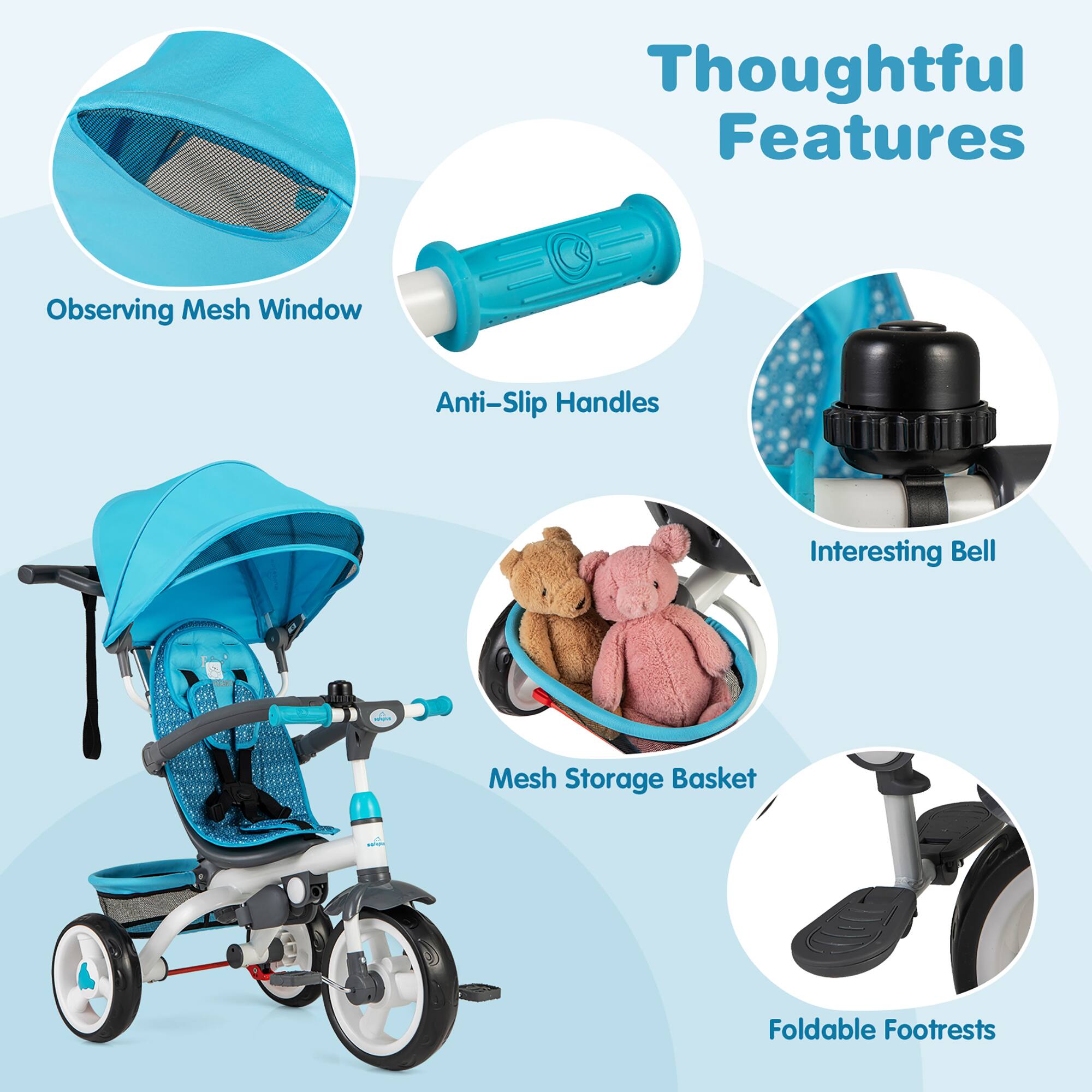 Gymax Baby Tricycle Stroller 6 in 1 Kids Push Trike w/ Removable 5