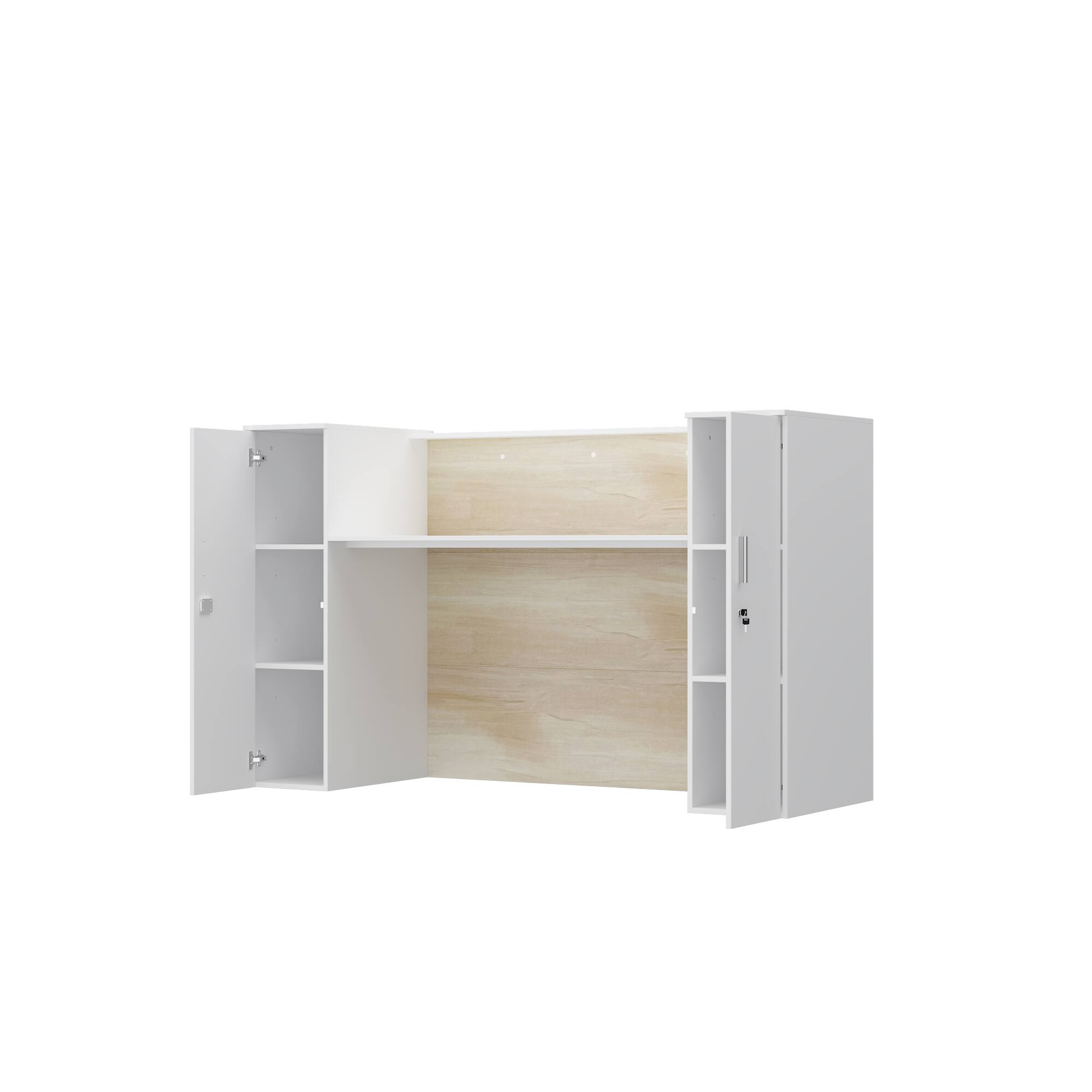 Left. Famapy - Famapy Modern Reception Desk: Modular, Lockable & Organized Office Front Desk - White & Wooden.