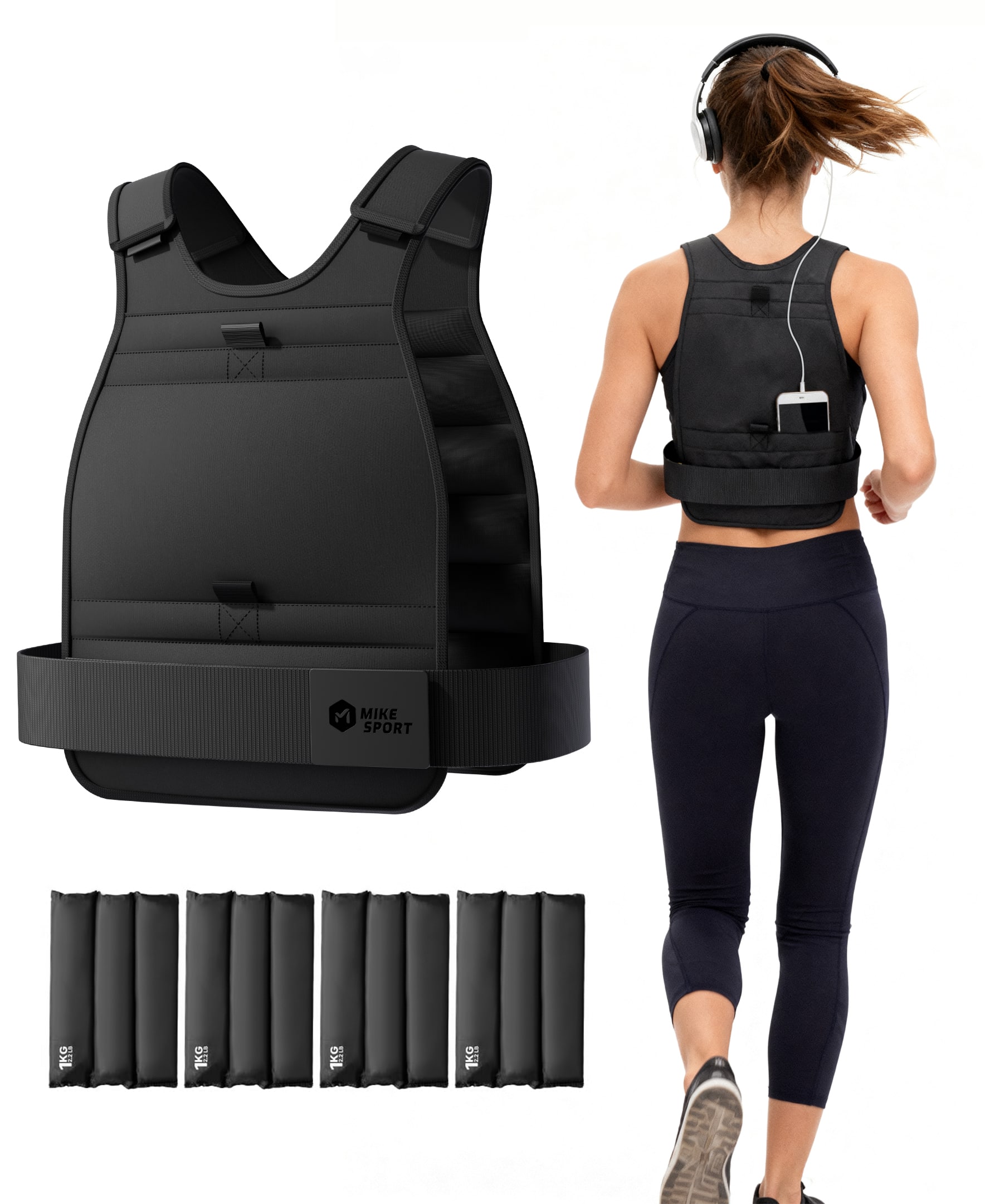 Sugift - Adjustable Weighted Vest for Men & Women, 10–20 lbs with Removable Weights, Workout Training Gear - Black