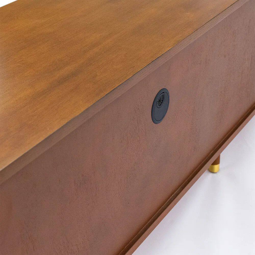 Alt View 4. POVISON - 94.49"Mid-Century Modern TV Stand, Wood Media Console with Cabinets, Tall-Cast Legs - Walnut Color.