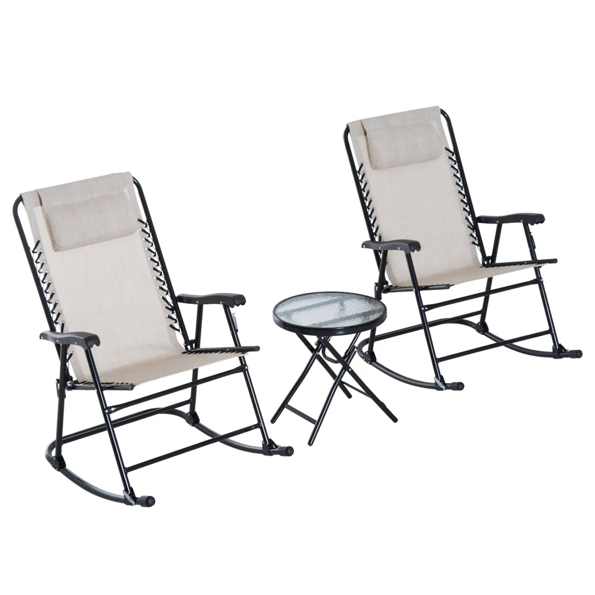 Alt View 7. Resenkos - Resenkos Outdoor Folding Rocking Chair Patio Table Seating Set, 2 Rocking Chairs, 1 Side Table, Fabric, Cream White - Cream White.
