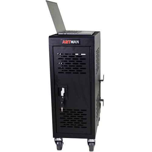 Left. GOODSILO - 16-Compartment Locking Charging Cabinet for Laptops & Chromebooks - Black.
