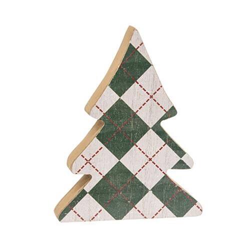 Left. BreeBe - *2/Set Distressed Wooden Plaid Christmas Trees - Multicolor.