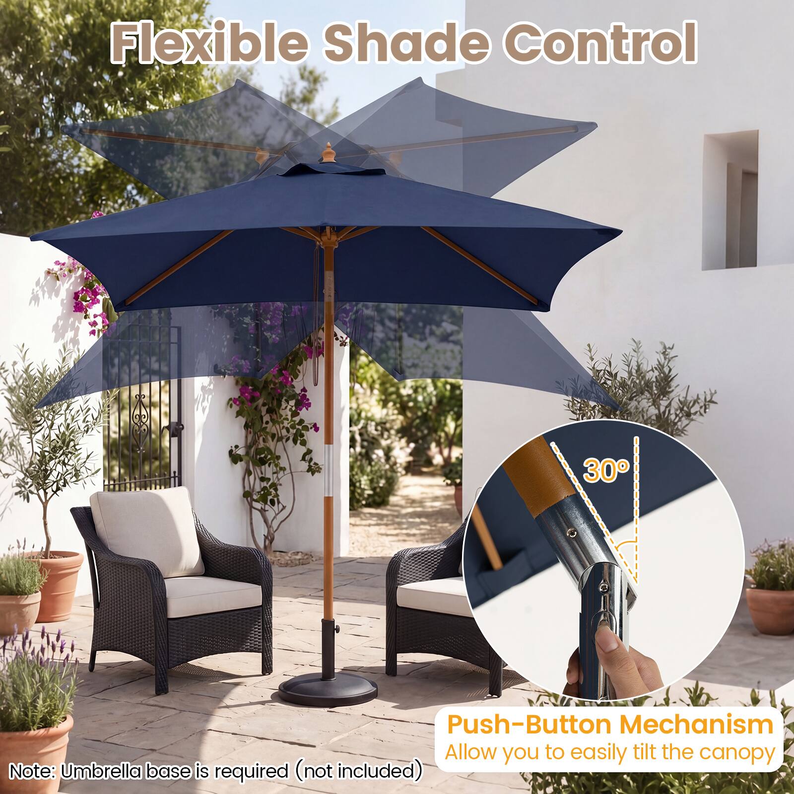 Costway 7 FT Outdoor Patio Umbrella with 3 Adjustable Heights, Push ...