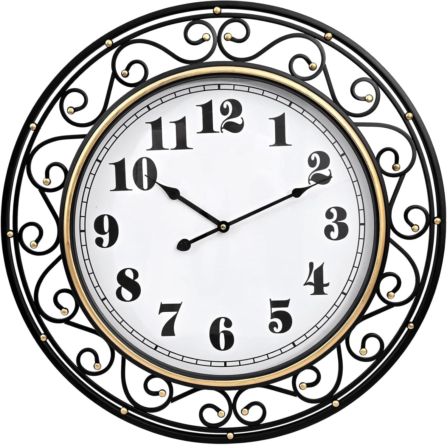 Dazzed Corner - 24 Inch Battery Operated Metal Frame Wall Clock Silent - Black