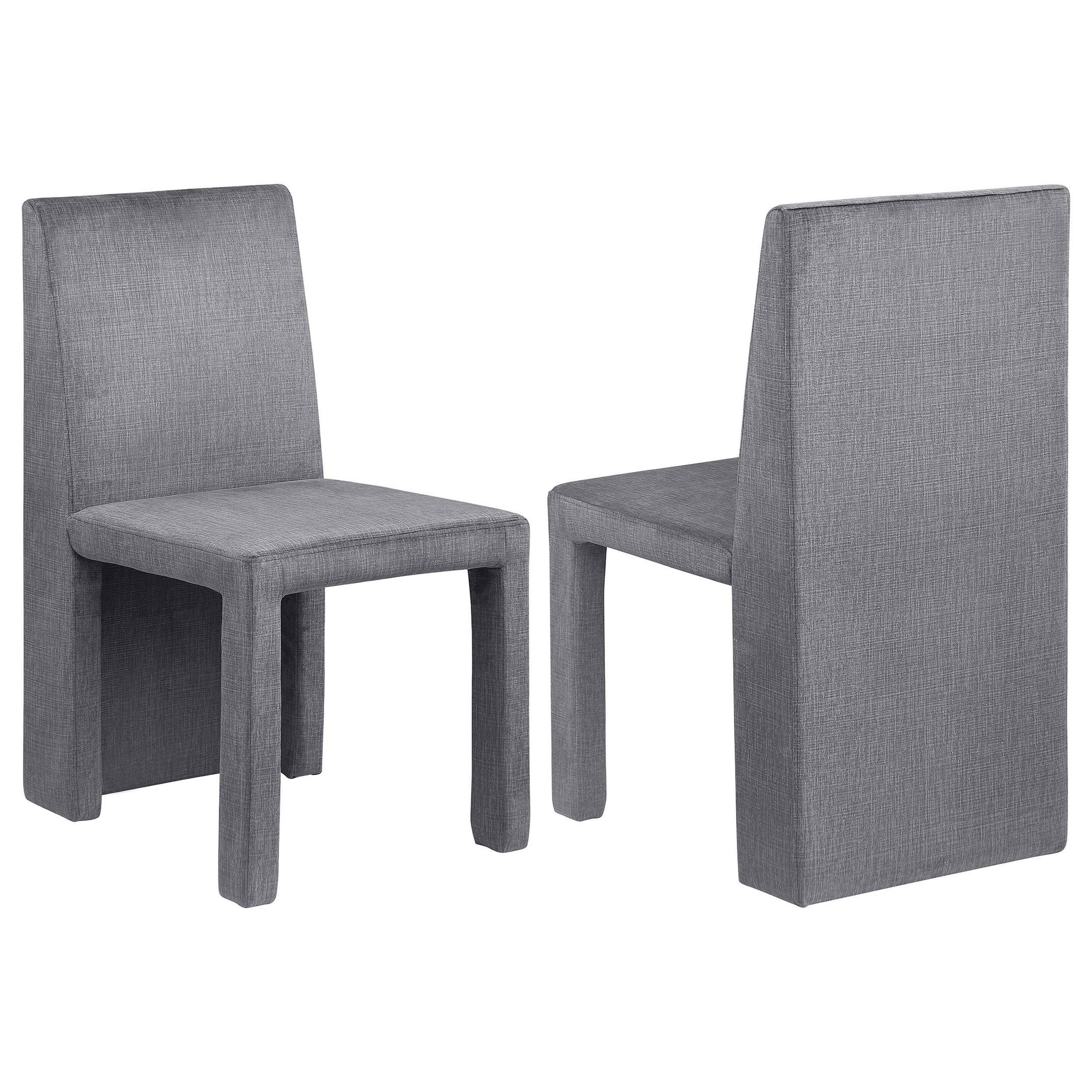 Front. Manhattan Lane - Orde Dining Side Chair Set of 2, Square Legs Panel Back, Gray Velvet - Gray.
