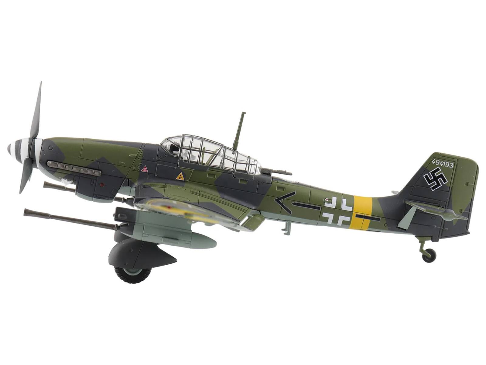 Angle. Hobby Master - Junkers Ju 87G-2 Stuka WNr. 494193 Tank Buster Stab. SG 2 Slovakia 1944 German Luftwaffe Air Power Series 1/72 - Green, Grey, Yellow.