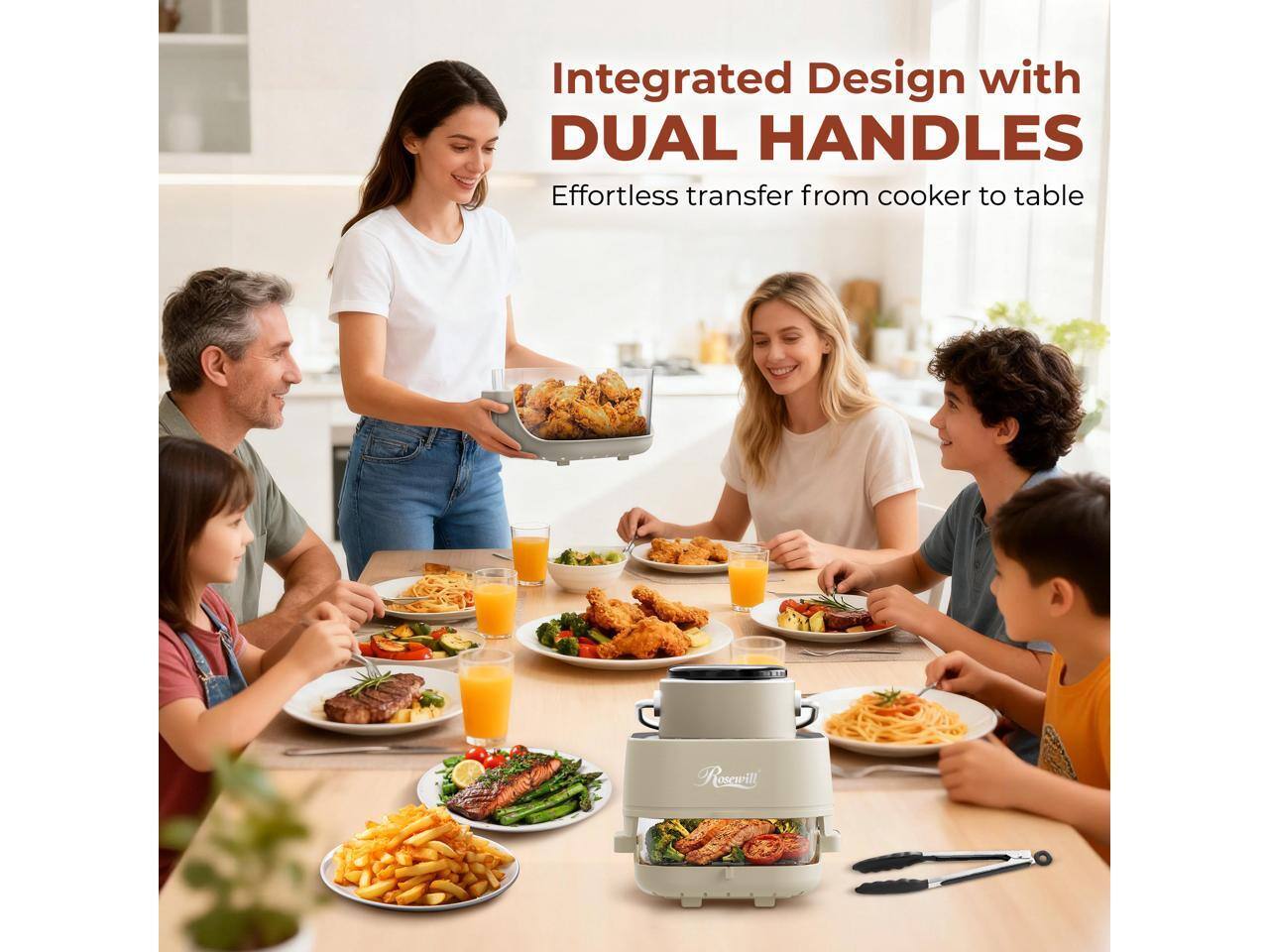 Integrated Design with DUAL HANDLES  
Effortless transfer from cooker to table  

Roscwill