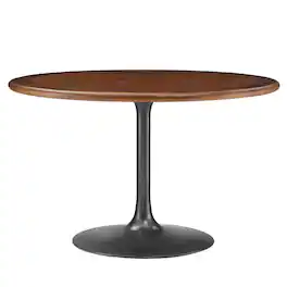 Lippa 48" Round Pedestal Solid Wood Dining Table by Modway - Black Walnut