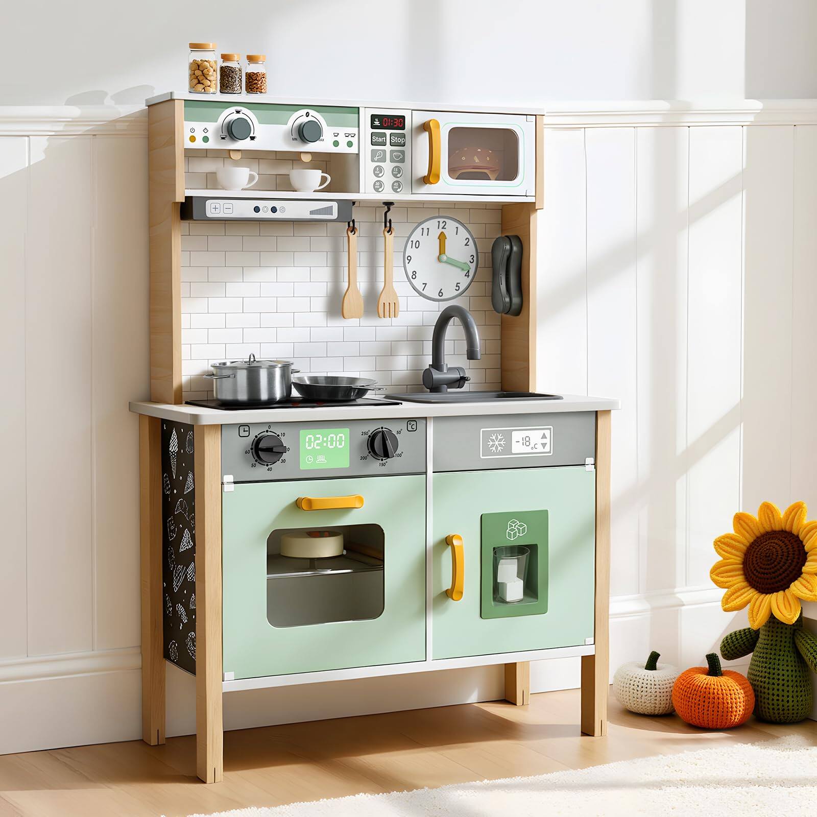 Koligey - Wooden Play Kitchen Wooden for Kids, Kitchen Playset Pretending Toys for Toddlers with Real Lights & Sounds price history on PriceWatchPro