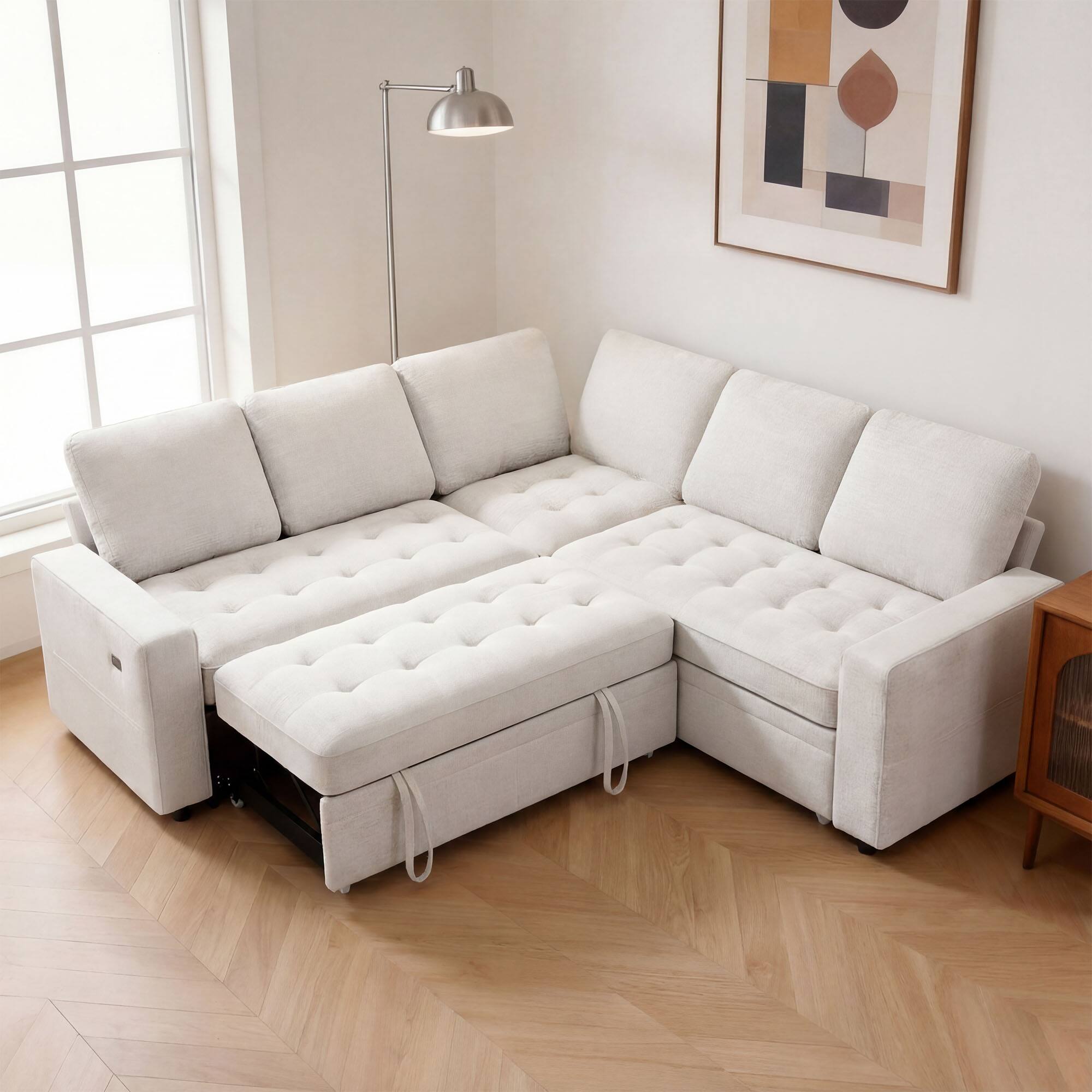 Alt View 4. Vipbear - Vipbear 5 Seat Modular Sectional Sofa with USB Ports, Adjustable Backrest, Storage Seats, Tool-Free Assembly,Beige - Beige.