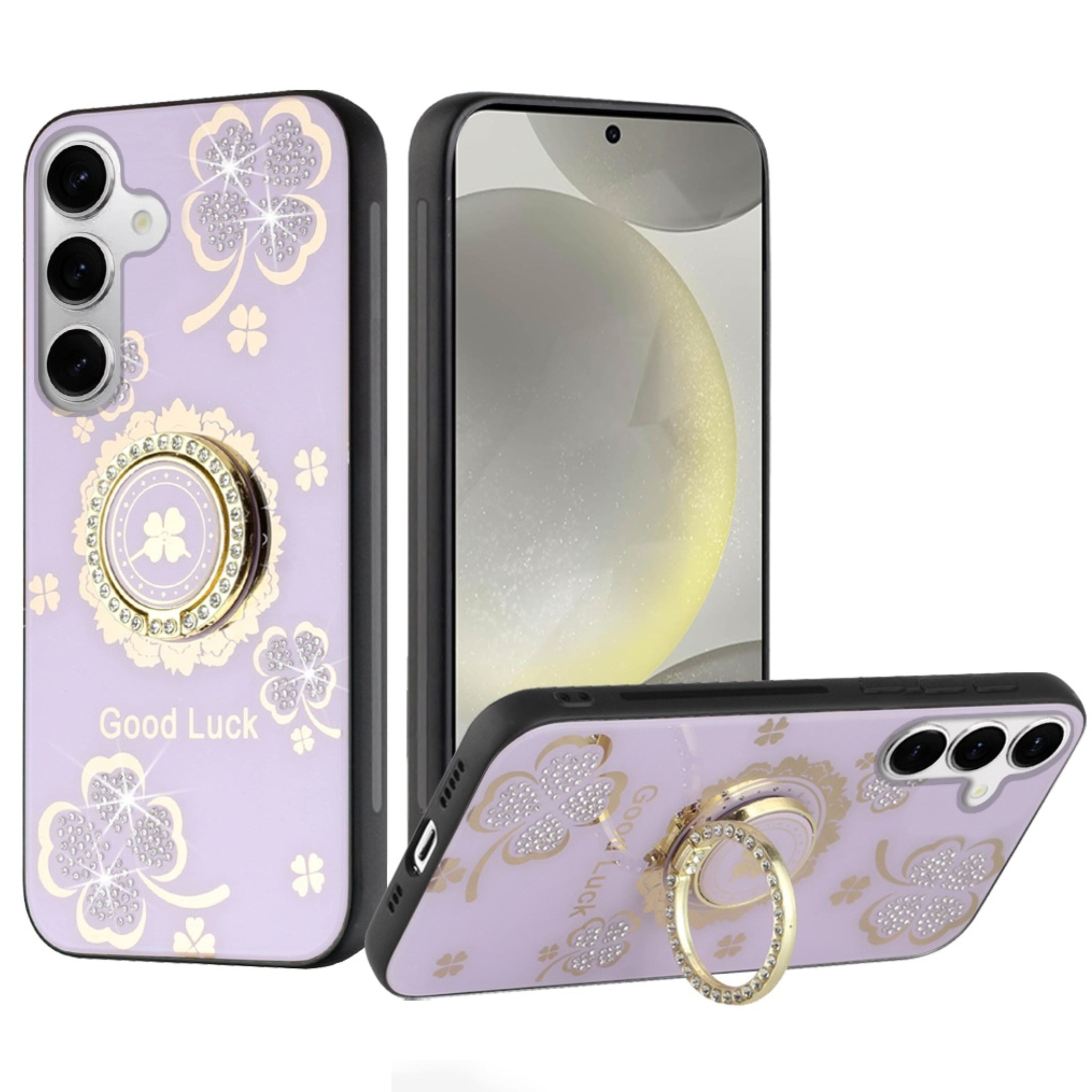 Kitcheniva - Rhinestone Bling Decor Glitter Cover Plus Tempered Glass For Samsung S25/S24 Good Luck Floral - Purple price history on PriceWatchPro