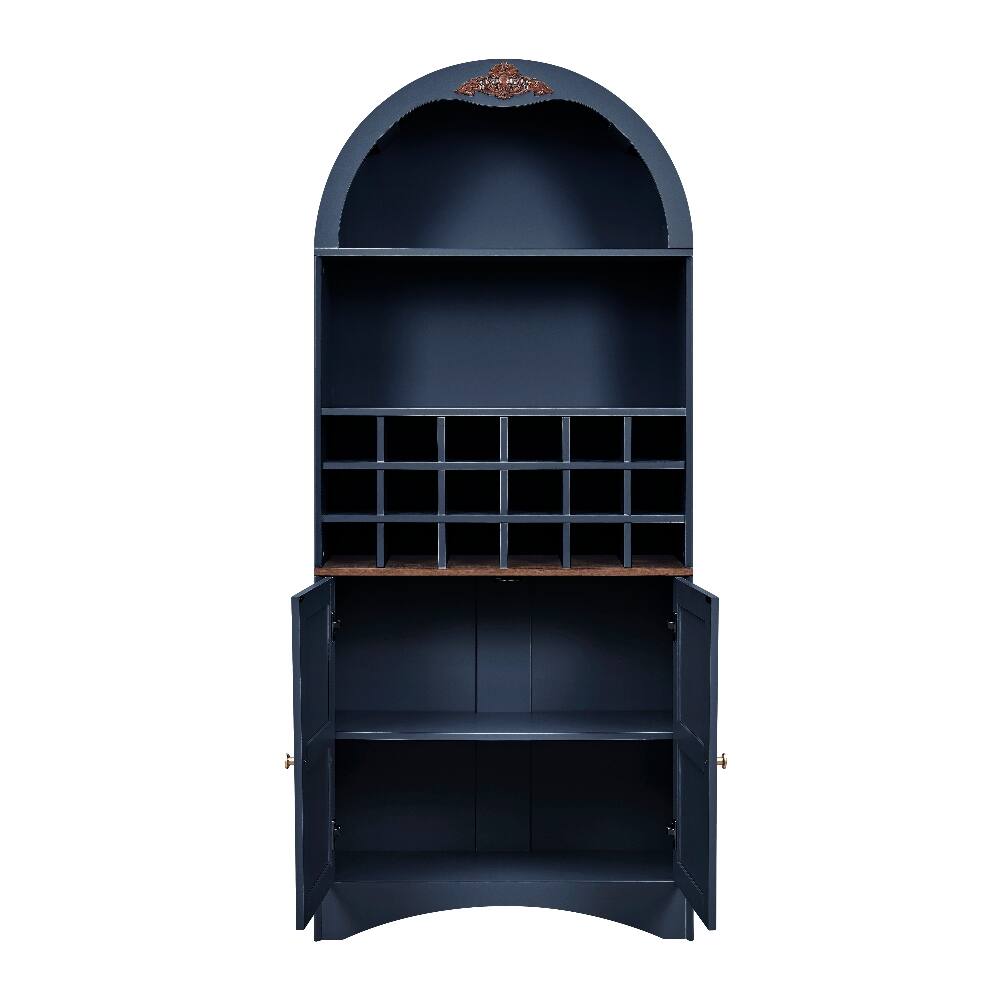 Alt View 9. Loheer - Loheer Arched Wood Wine Cabinet Freestanding Blue Liquor Bar Cabinet with Removable Rack - Blue.