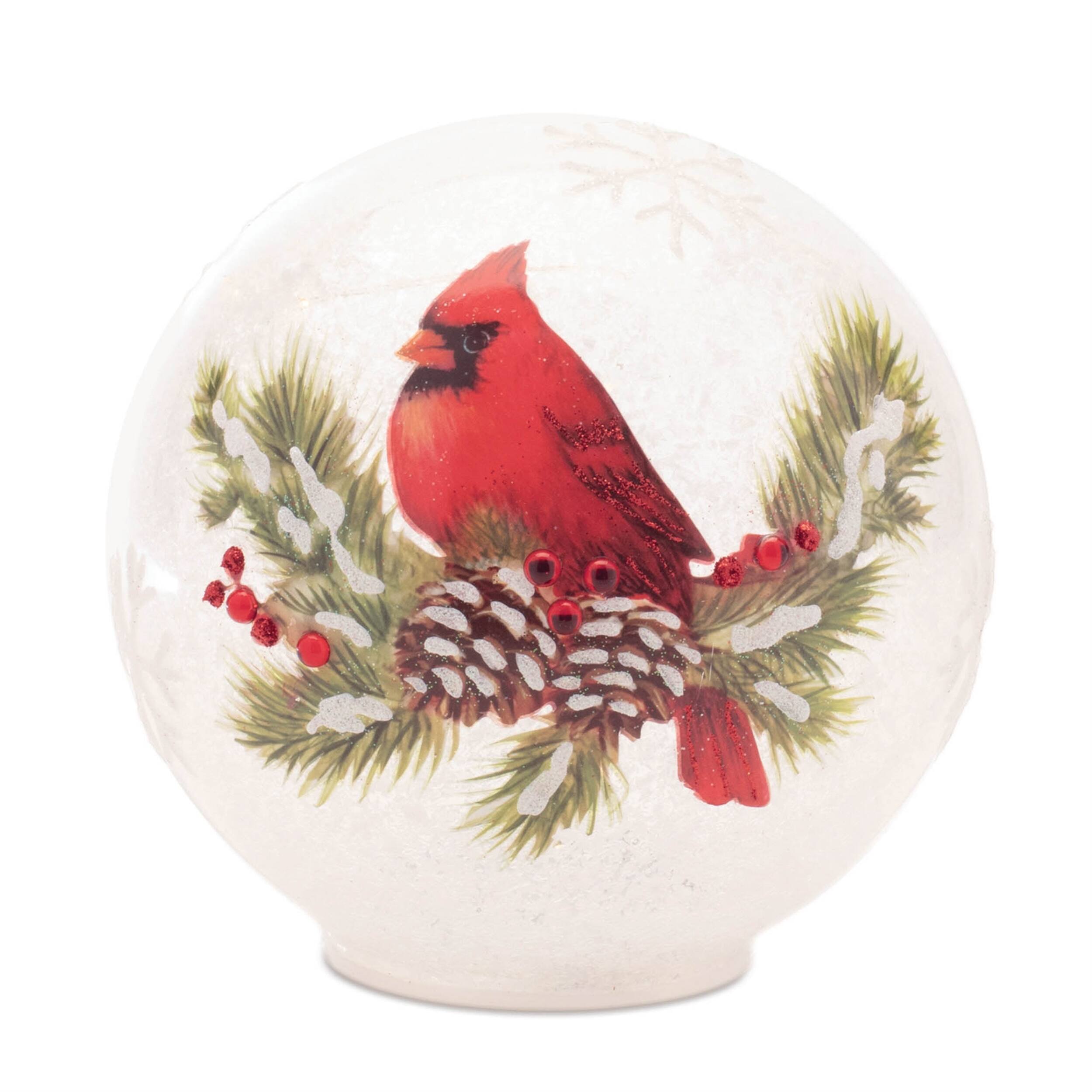 Back. BreeBe - LED Cardinal Pine Globe (Set of 2) - White, Red.