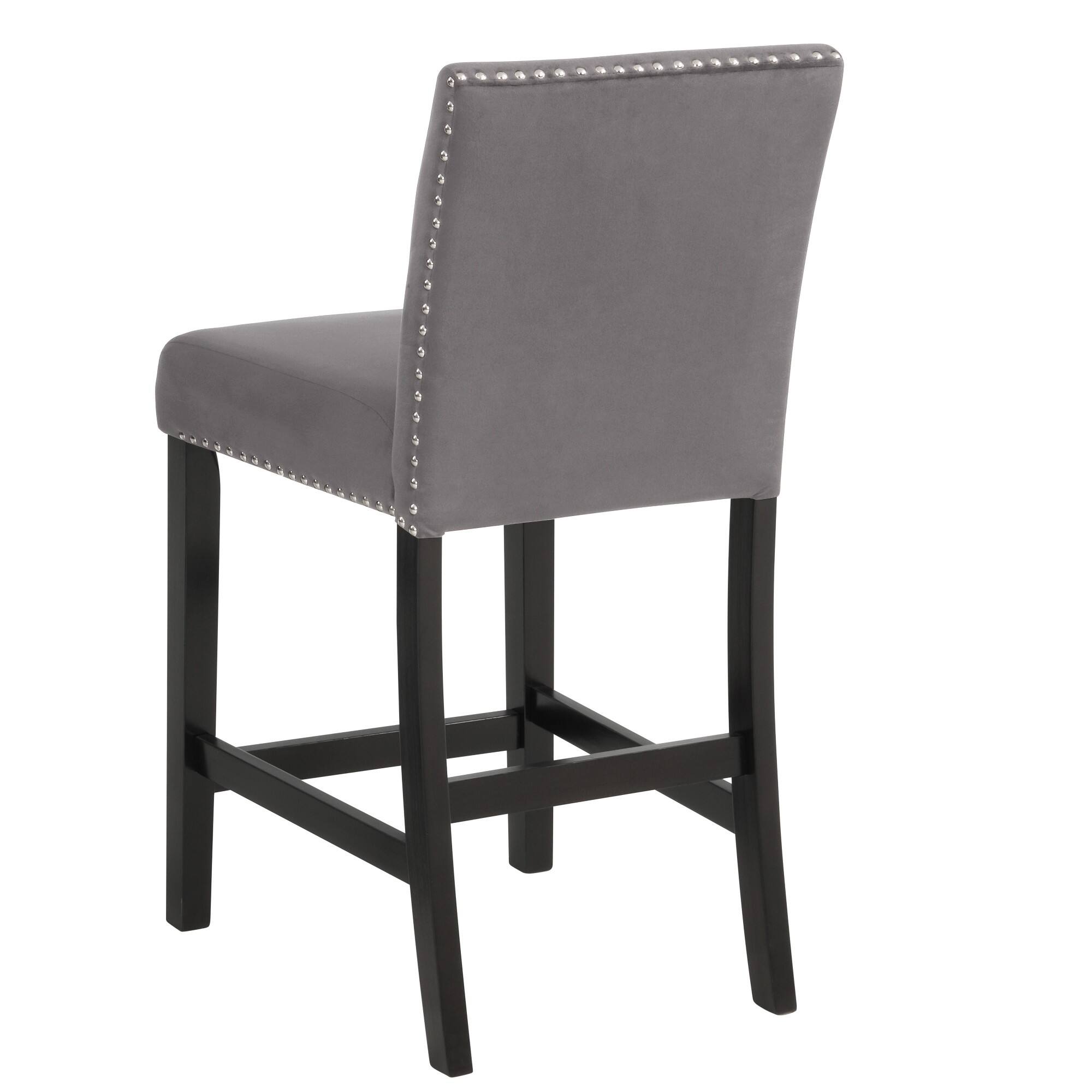 Back. Manhattan Lane - Kate 40 Inch Wooden Counter Height Chair with Velvet Seat, Set of 2 - Gray.