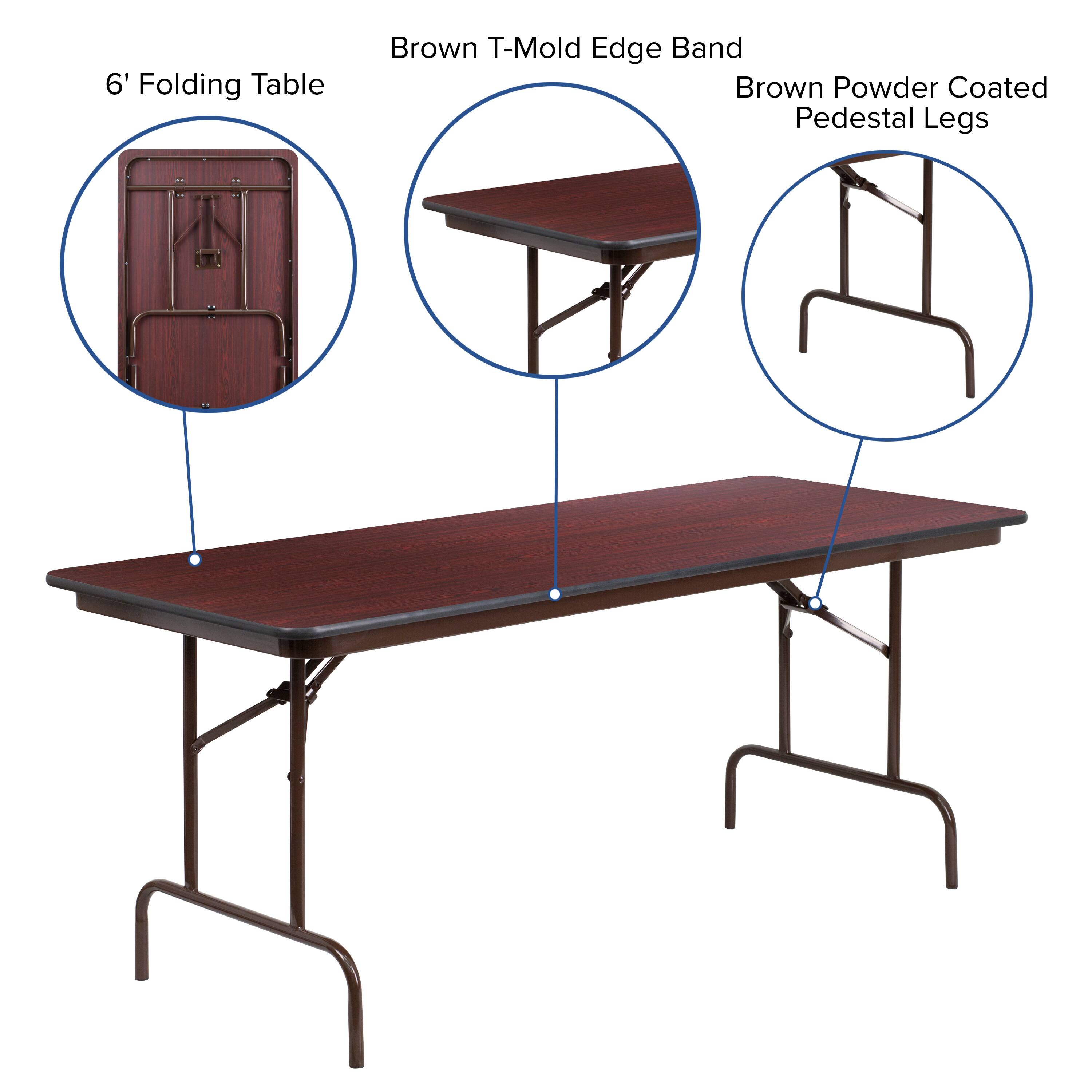 6' Folding Table  
Brown T-Mold Edge Band  
Brown Powder Coated Pedestal Legs