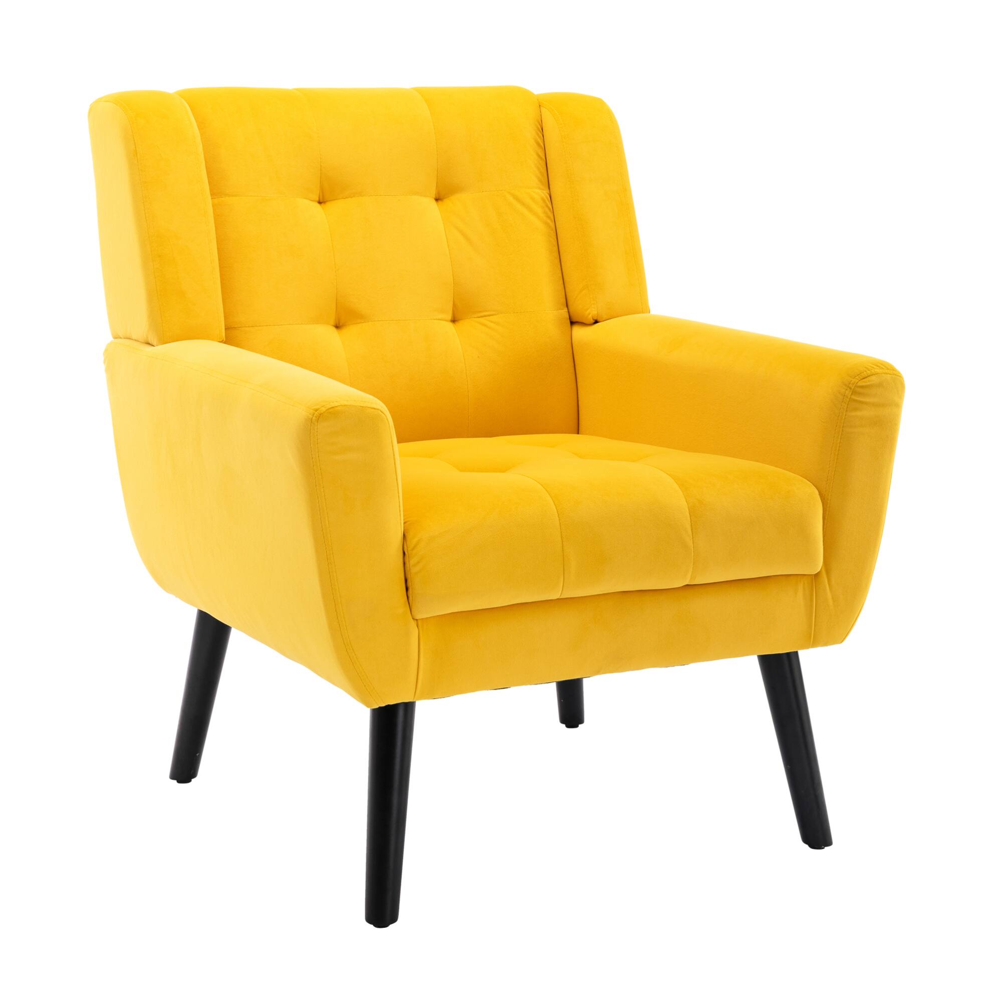 Left. GOODSILO - Luxury Velvet Upholstered Accent Chair with Ergonomic Design for Living Room and Bedroom Comfort - Yellow.