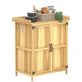 Outsunny - Storage Cabinet, Garden Tool Shed with Metal Tabletop, Shelf, Wooden Potting Bench with 2 Doors