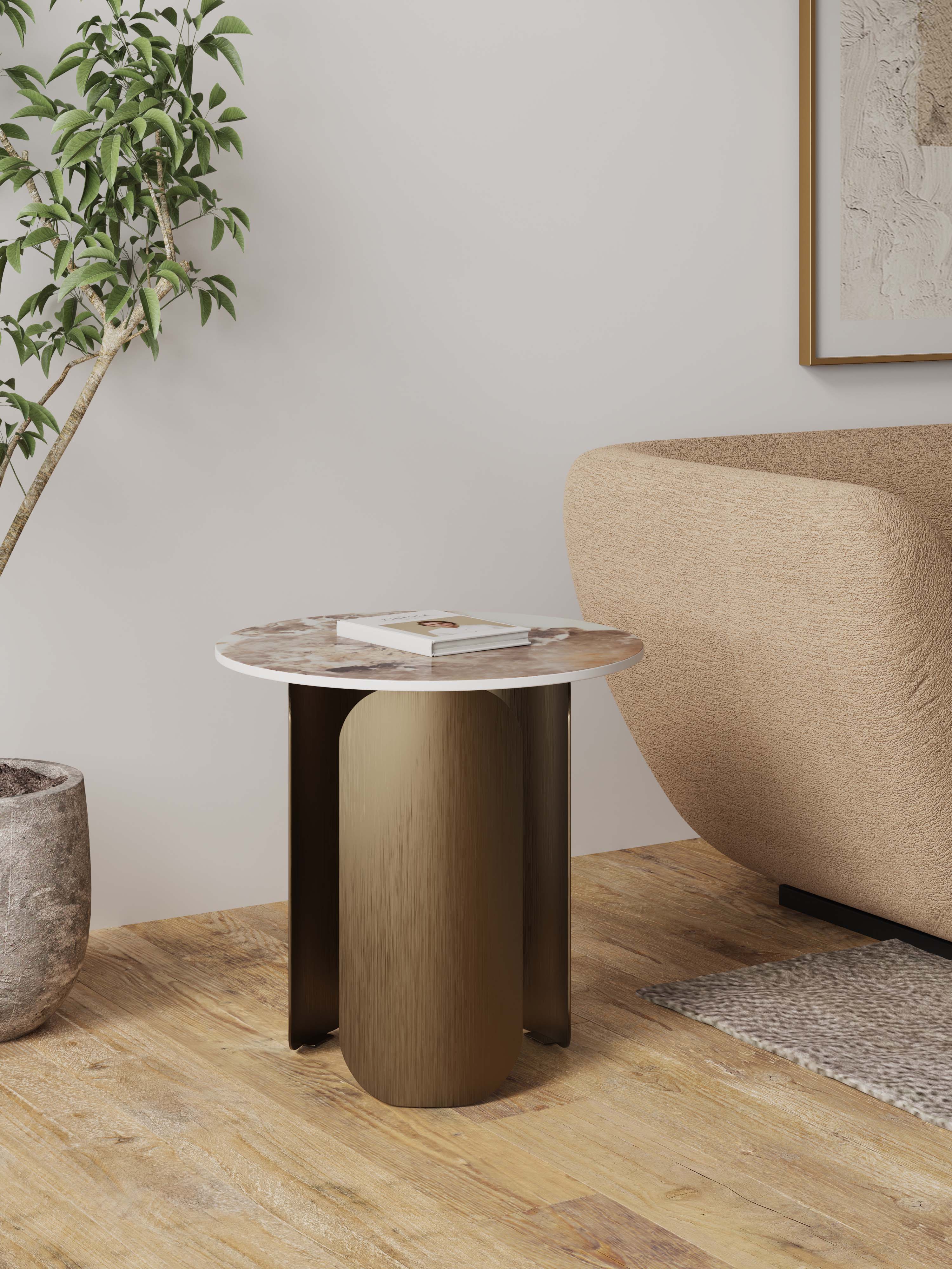 Angle. Manhattan Comfort - Monica Modern Glam Sintered Stone Top End Table - Bronze.