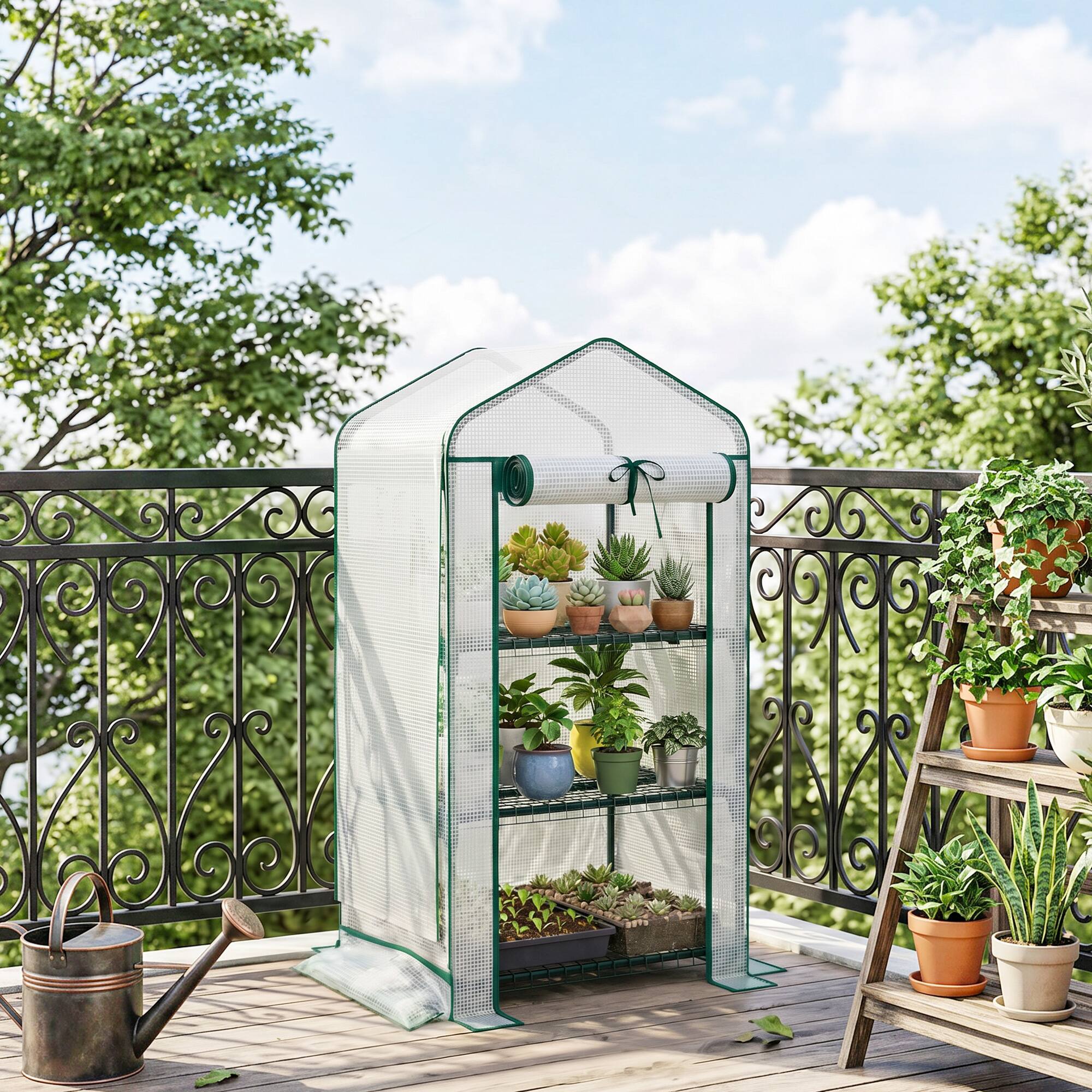 Alt View 7. Outsunny - Greenhouse with Screen Roof, Portable Small Greenhouse with Roll-Up Zipper Door.