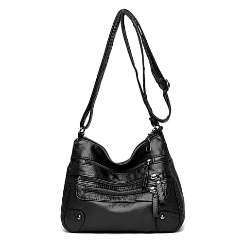 Fabibe - Crossboby Bag For Women - Soft Pu Leather Multi-pocket Shoulder Handbag With Adjustable Strap - Black