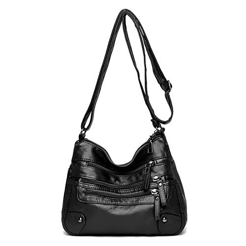 Front. Fabibe - Crossboby Bag For Women - Soft Pu Leather Multi-pocket Shoulder Handbag With Adjustable Strap - Black.