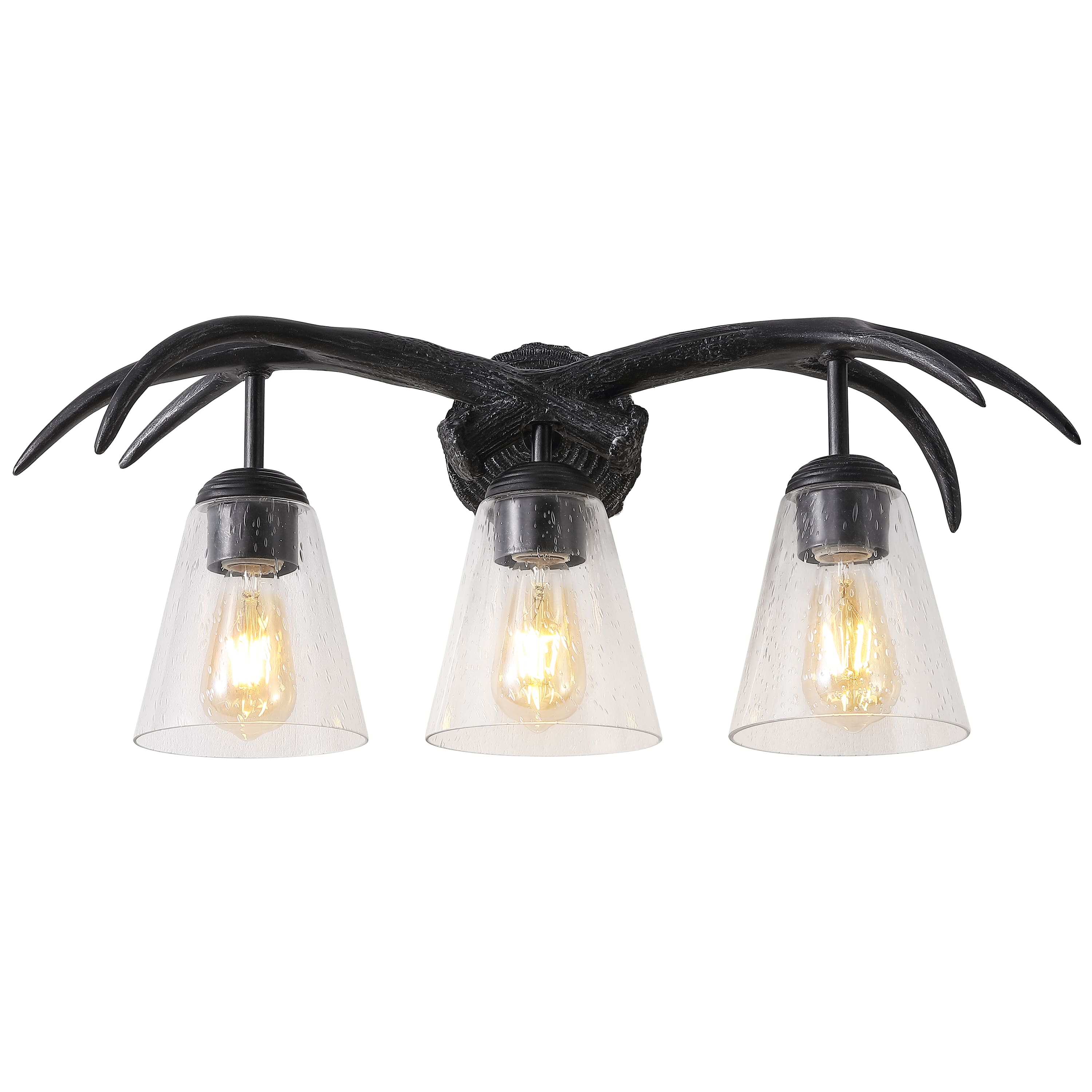 "Jonathan Y - Wyatt 25.5"" 3-Light Southwestern Bohemian Resin/Seeded Glass Faux Antler LED Vanity Light, Wood Finish - Antique Black" price history on PriceWatchPro