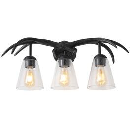 Jonathan Y - Wyatt 25.5" 3-Light Southwestern Bohemian Resin/Seeded Glass Faux Antler LED Vanity Light, Wood Finish - Antique Black