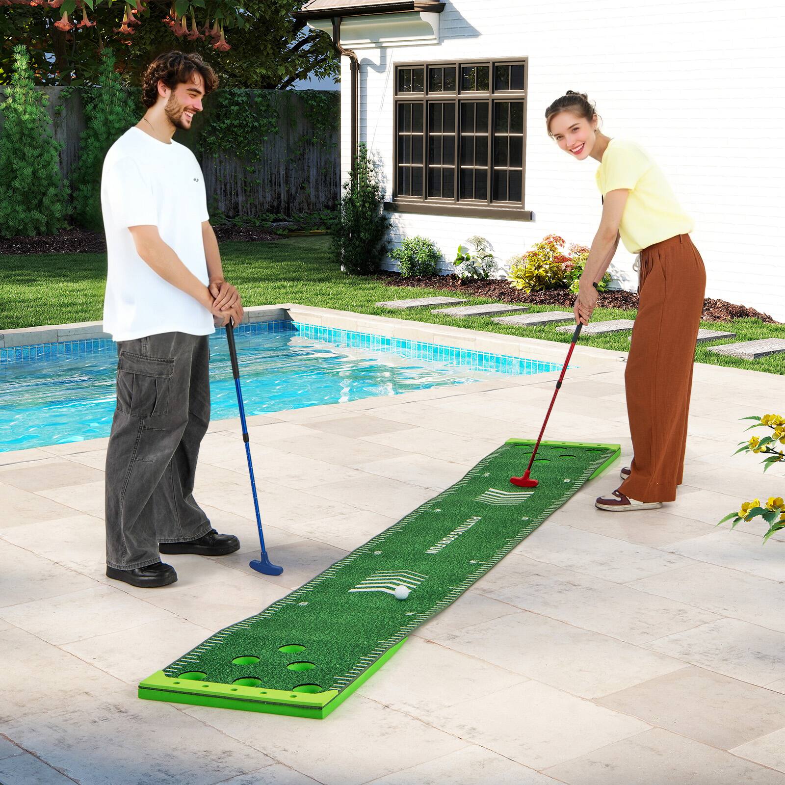 Alt View 1. Gymax - Gymax Golf Game Set 11 FT Putting Green Mat w/ 2 Adjustable Putters 6 Balls - Green.