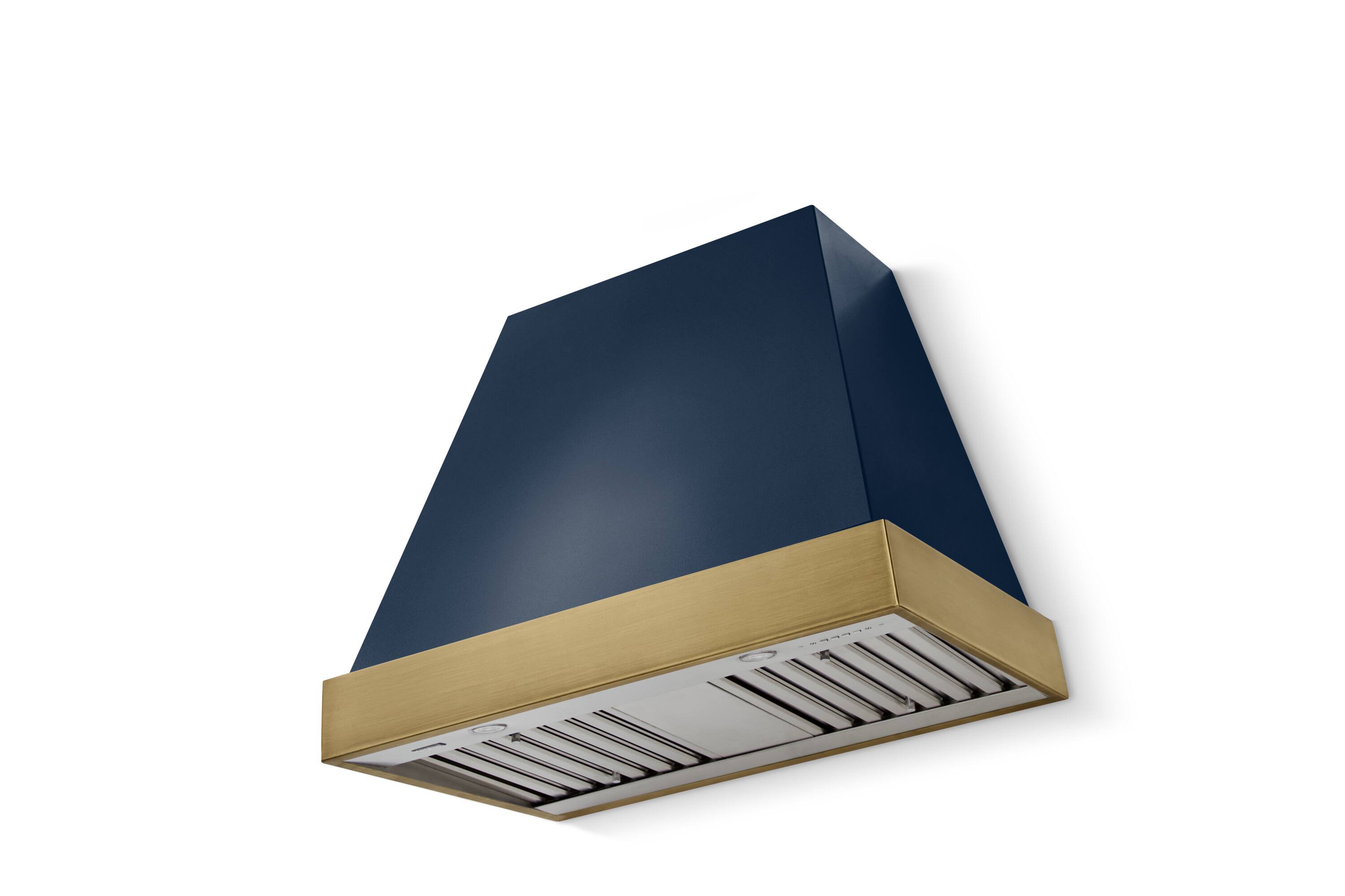 Front. AGA - AGA Euclid36 x 30 Hood 600 CFM_Indigo_ w. Antique Brass Trim - Indigo.