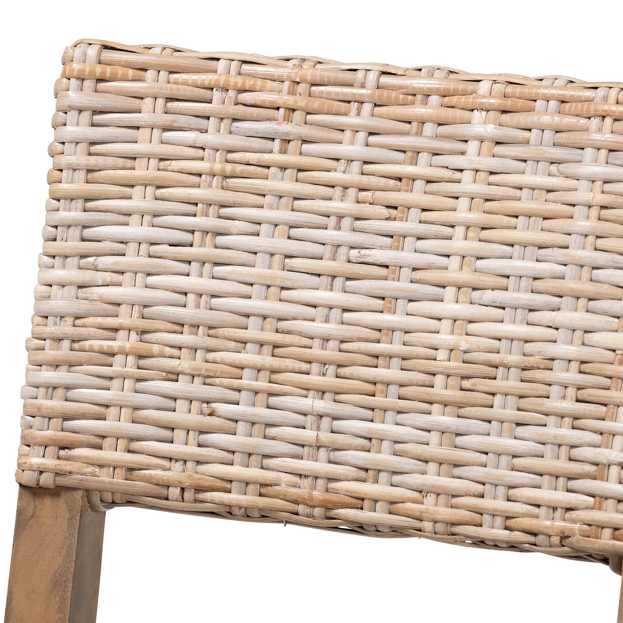 Alt View 1. bali & pari - Barossa Bohemian Kubu Rattan and Mahogany Wood Dining Chair - Kubu Grey/Rustic Taupe.