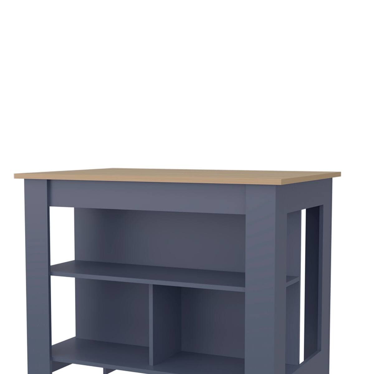 Back. Loheer - Loheer Blue and Ash Kitchen Island Stationary Kitchen Island with Open Shelves 40 Inch Wide - Blue.