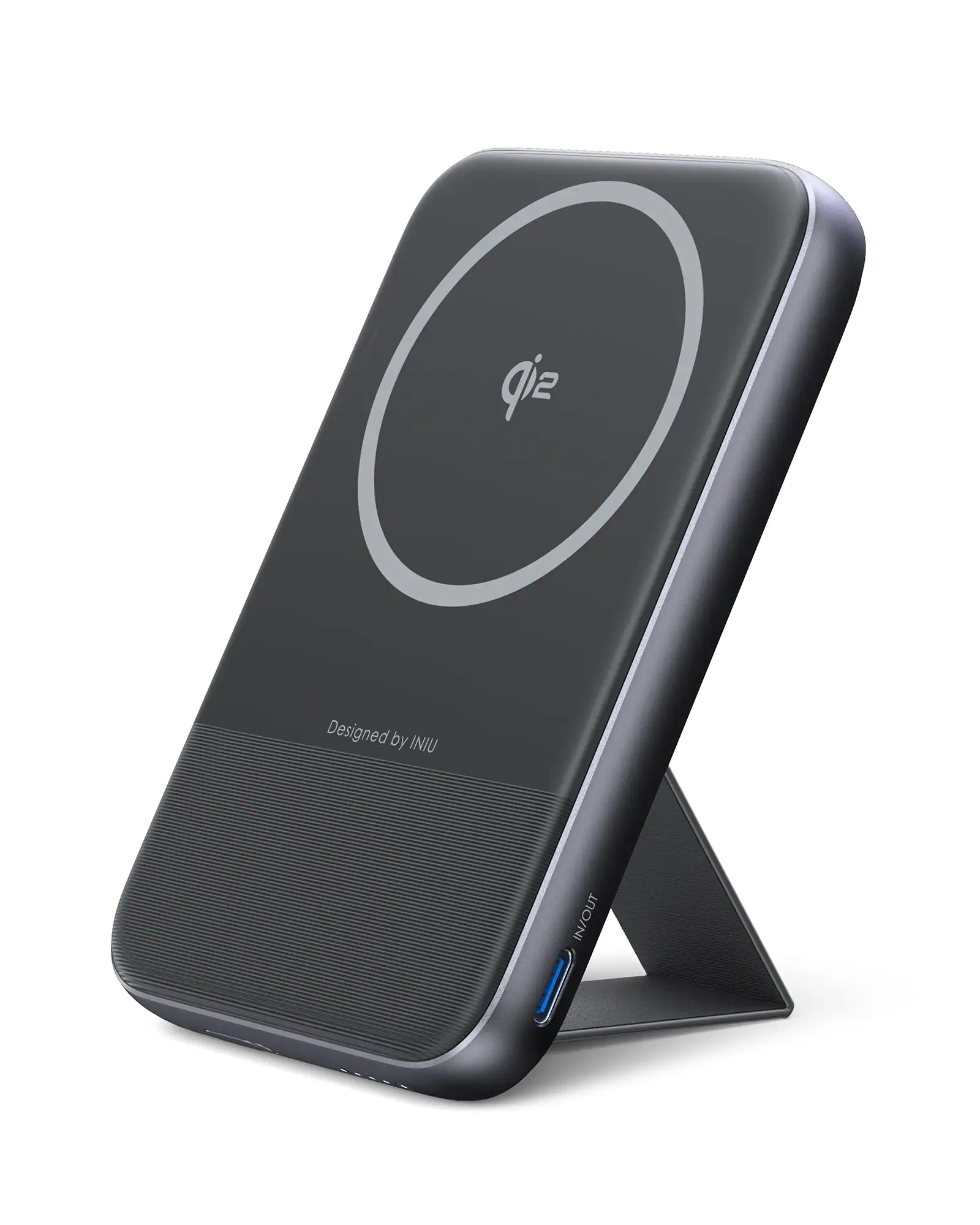 INIU - MagPro 10K Qi2 Magnetic Power Bank 15W, Ultra Compact 10000mAh 30W Portable Charger with Foldable Stand - Black