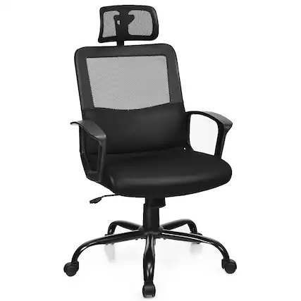 Front. Costway - Ergonomic High-Back Mesh Swivel Office Chair with Lumbar Support and Headrest - Black.