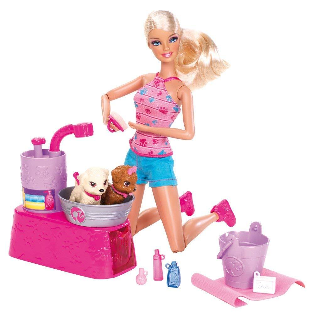 Alt View 1. Barbie - Barbie Suds & Hugs Pups Playset - Includes Barbie doll, 2 puppies, bath-themed outfits, and countless bath accessories - Multi.