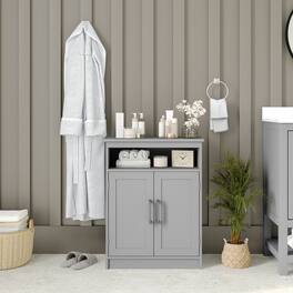 Emma + Oliver - Vesta Bathroom Storage Cabinet Organizer with Adjustable In-Cabinet Shelf, Magnetic Closure Doors, and Upper Open Shelf - Gray