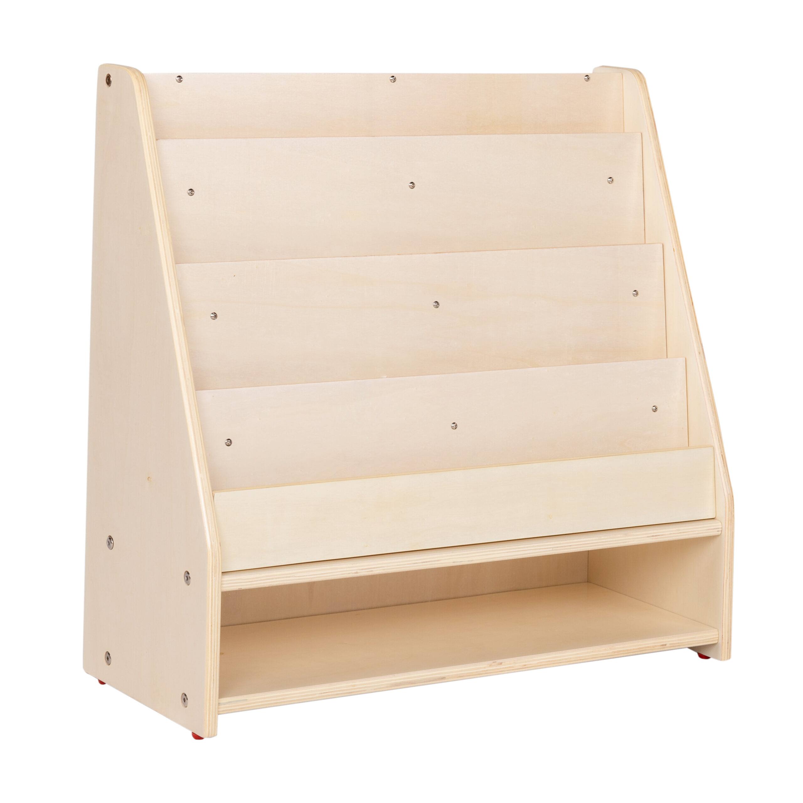 Back. Children's Factory - Mobile 4-Shelf Book Display with Storage - Assembled - Birch.