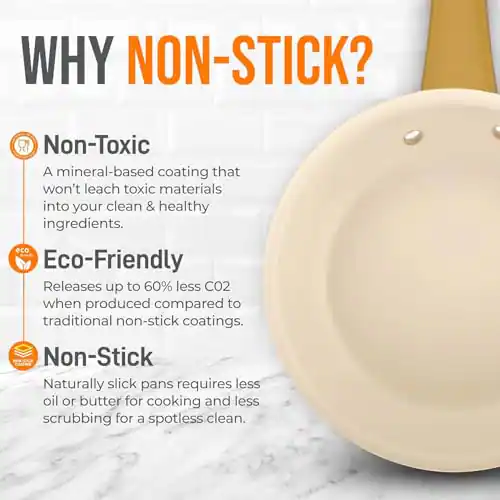NutriChef Medium Nonstick Ceramic Frying Pan with Lid, 10 Inch Skillet ...