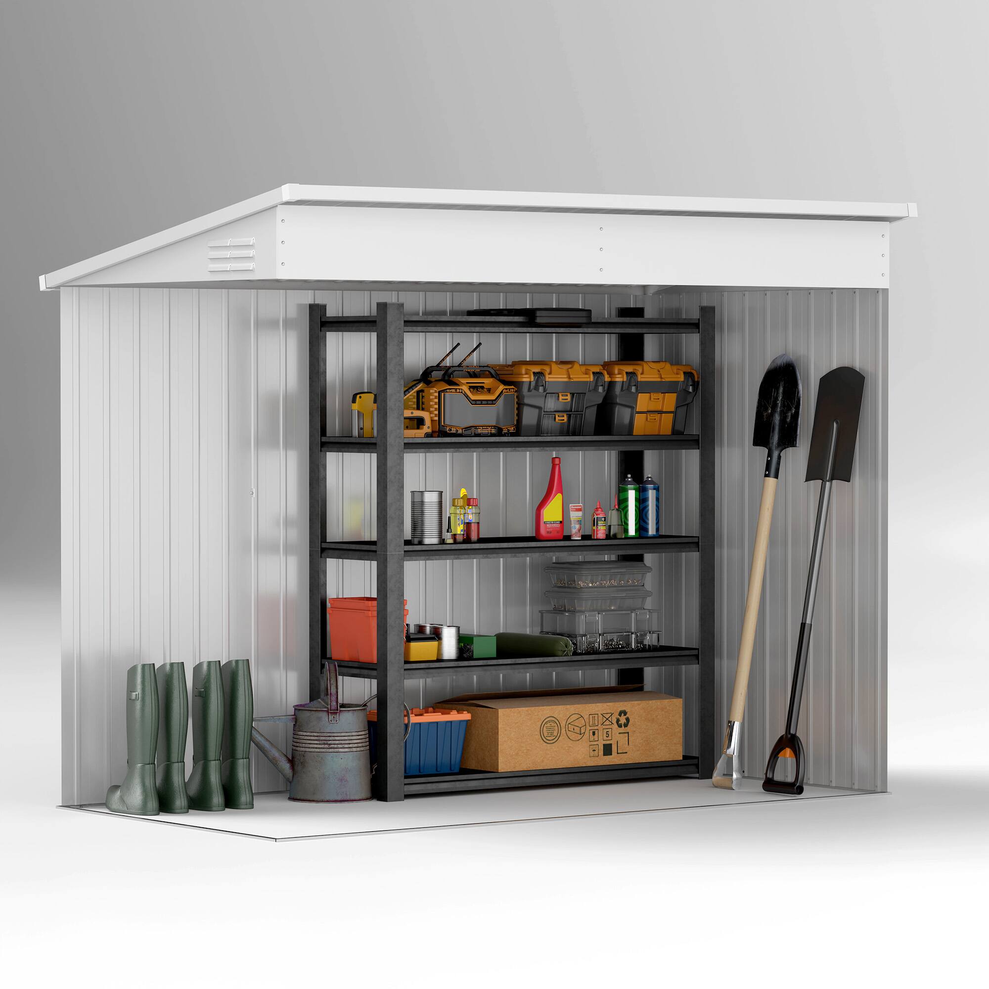 Alt View 7. Outsunny - 4' x 8' Metal Outdoor Storage Shed, Lean to Storage Shed, Garden Tool Storage House with Lockable Door.