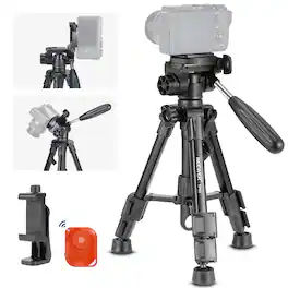 Neewer - Mini Desk Tripod for iPhone & DSLR - with 3-Way Pan Head, Remote & 13lb Load for Video - Black