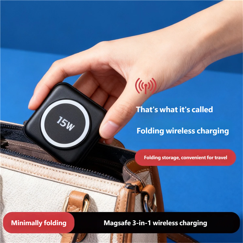 15W  
That's what it's called  
Folding wireless charging  
Folding storage, convenient for travel  
Minimally folding  
Magsafe 3-in-1 wireless charging