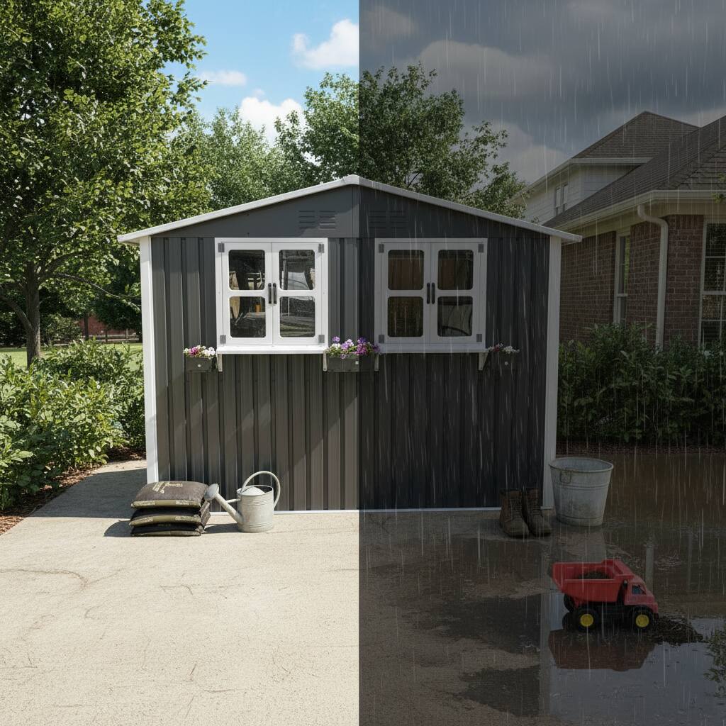 Alt View 1. Anysun - 6x9 FT Outdoor Metal Storage Shed with Window & Flower Rack – Lockable Double Doors Tool Shed, Waterproof Weatherproof - Gray.