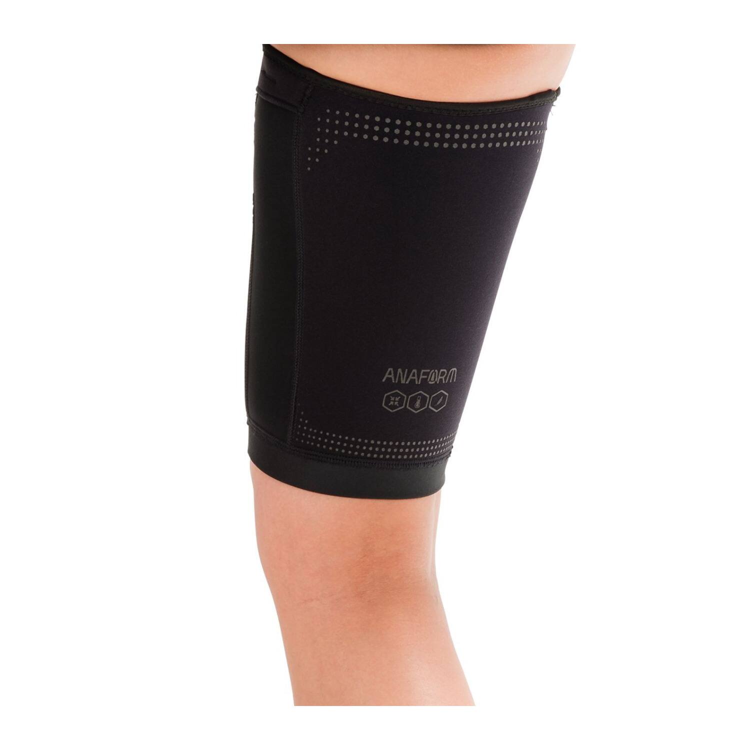 Left. DonJoy - Donjoy Performance Anaform Compression Thigh Sleeve (Black, Small) - Black.