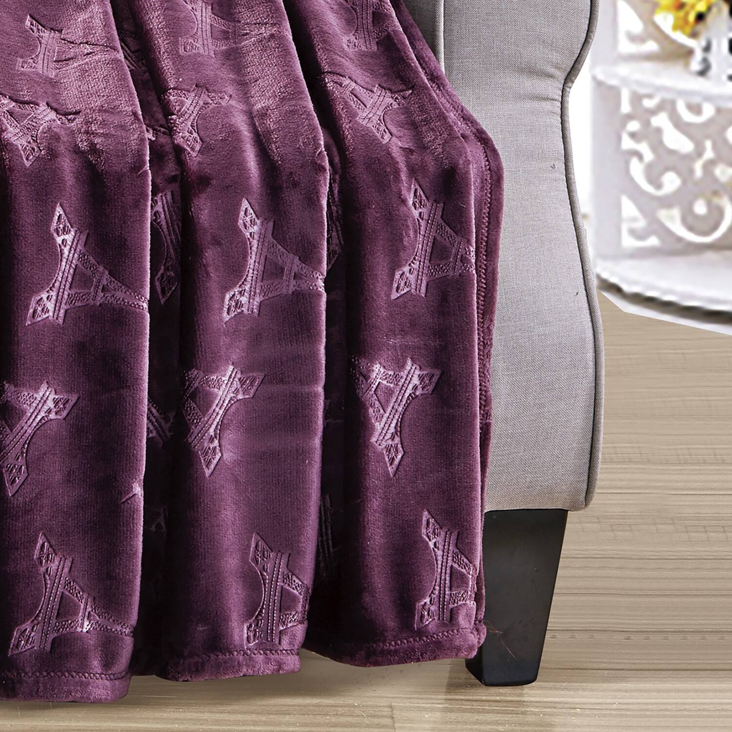 Alt View 2. Noble House - Plazatex Eiffel Tower Embossed Decorative Super Soft Throw Blanket for Sleep/Decor 2 Pack 50" x 60" Plum - Plum.