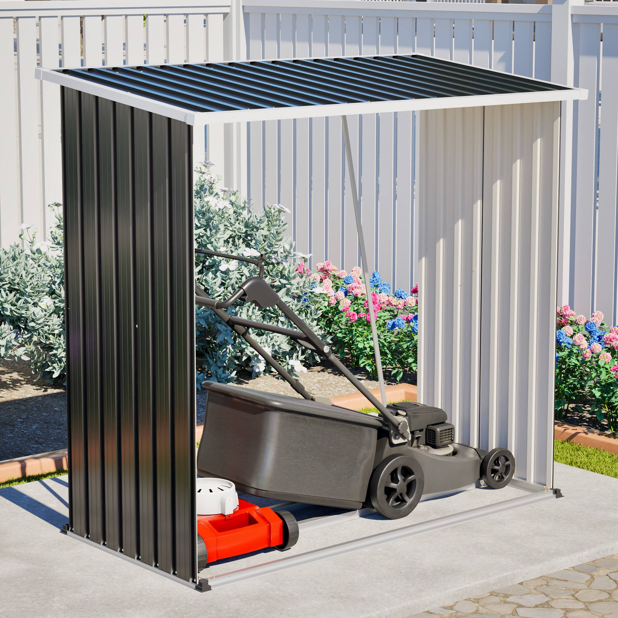 Alt View 5. Loheer - Loheer 62 Cu Ft Metal Storage Shed Weatherproof Outdoor Firewood Rack Patio Organizer for Lawn Mower Yard Tool.