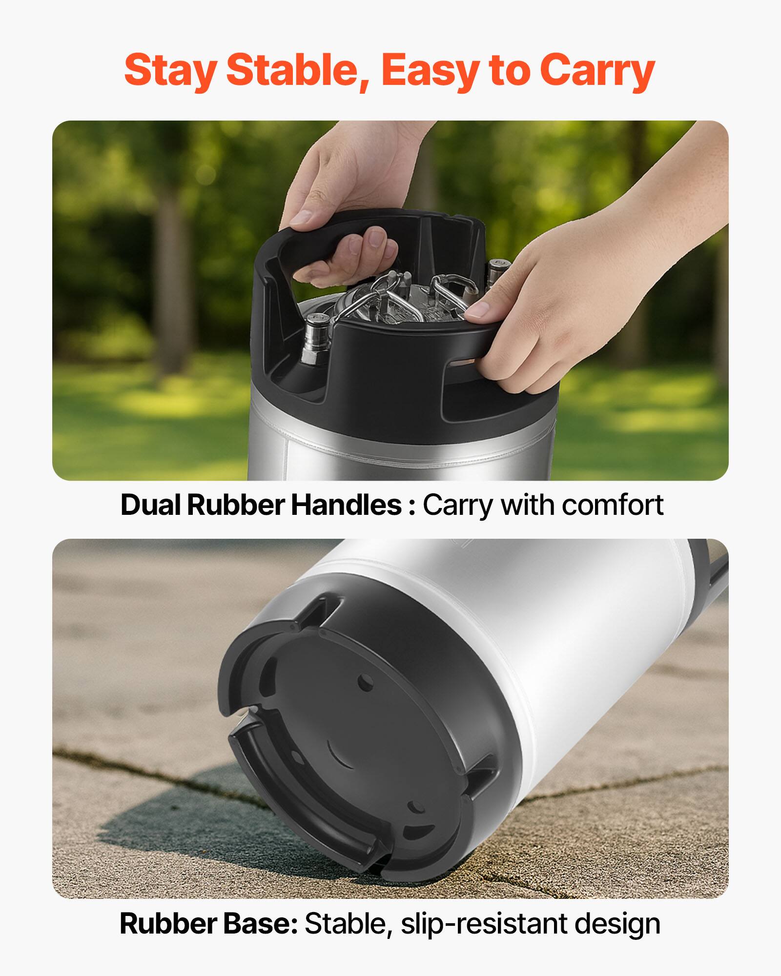 Stay Stable, Easy to Carry

Dual Rubber Handles: Carry with comfort

Rubber Base: Stable, slip-resistant design