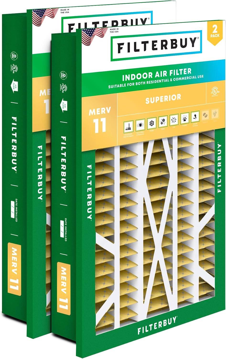 Filterbuy - 16x25x5 MERV 11 Pet & Allergy Defense, Pleated HVAC AC Furnace Air Filters for Honeywell Return Grille (2-Pack) - Gold