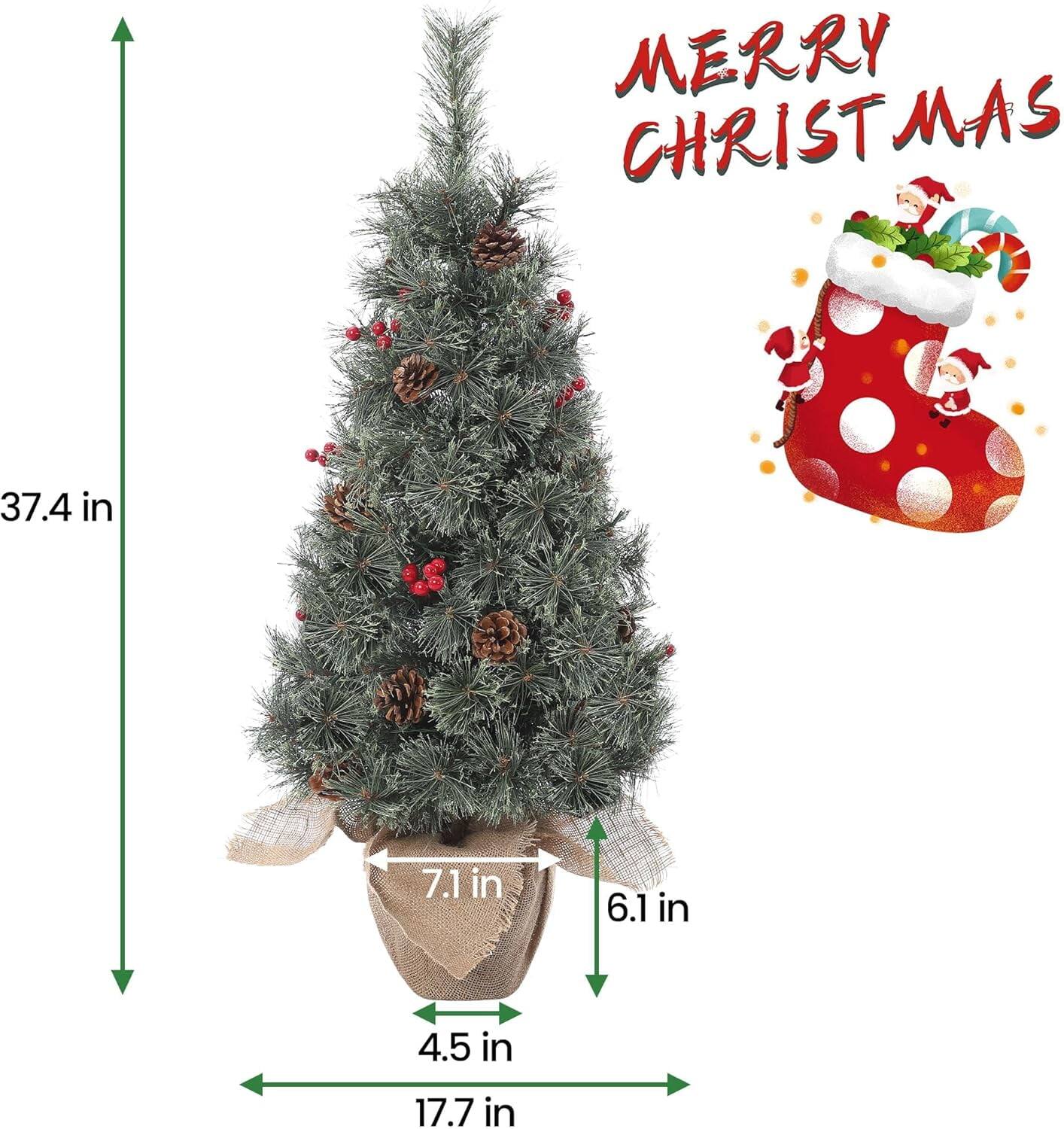 Alt View 2. GARVEE - 3ft Pre-Lit Christmas Tree, Tabletop with 78 Warm White LED Lights, Berry Clusters, Battery Operated Decor - Green 3ft.