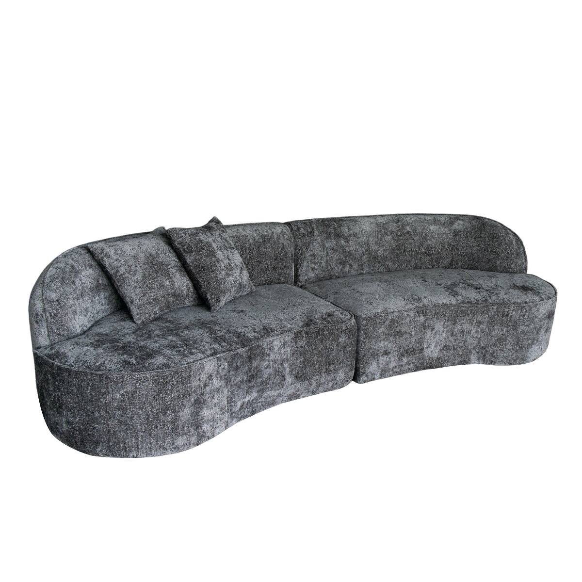 Alt View 3. Ropilly - Ropilly Curved Sectional Sofa, Dark Grey Chenille Couch with Deep Seats, Modern 4 Seat Modular Sofa - Dark Grey.